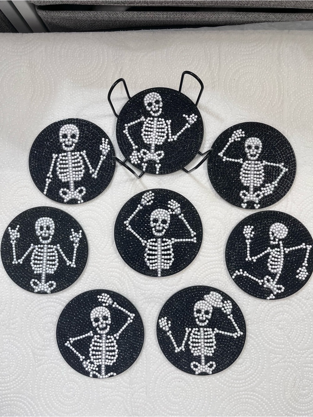 Hand beaded skeleton coasters